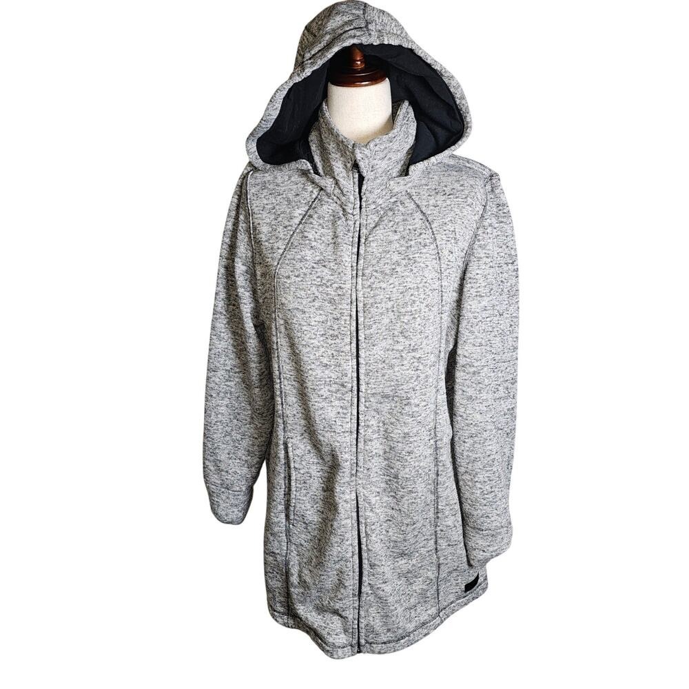Calvin Klien Long Line Heathered Gray Hooded Zip Up Jacket Lg PTP 23 Length 32